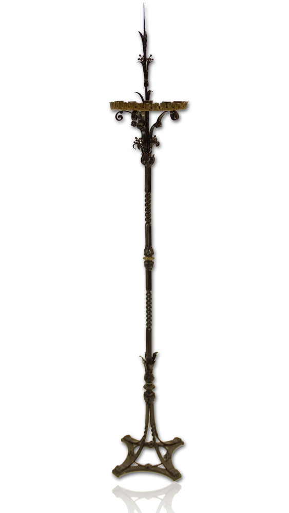 Antique Wrought Iron Torchiere. Floral and foliate motif.