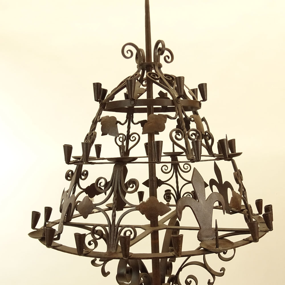 Pair of Large and Heavy 18th Century Wrought Iron Candelabra.