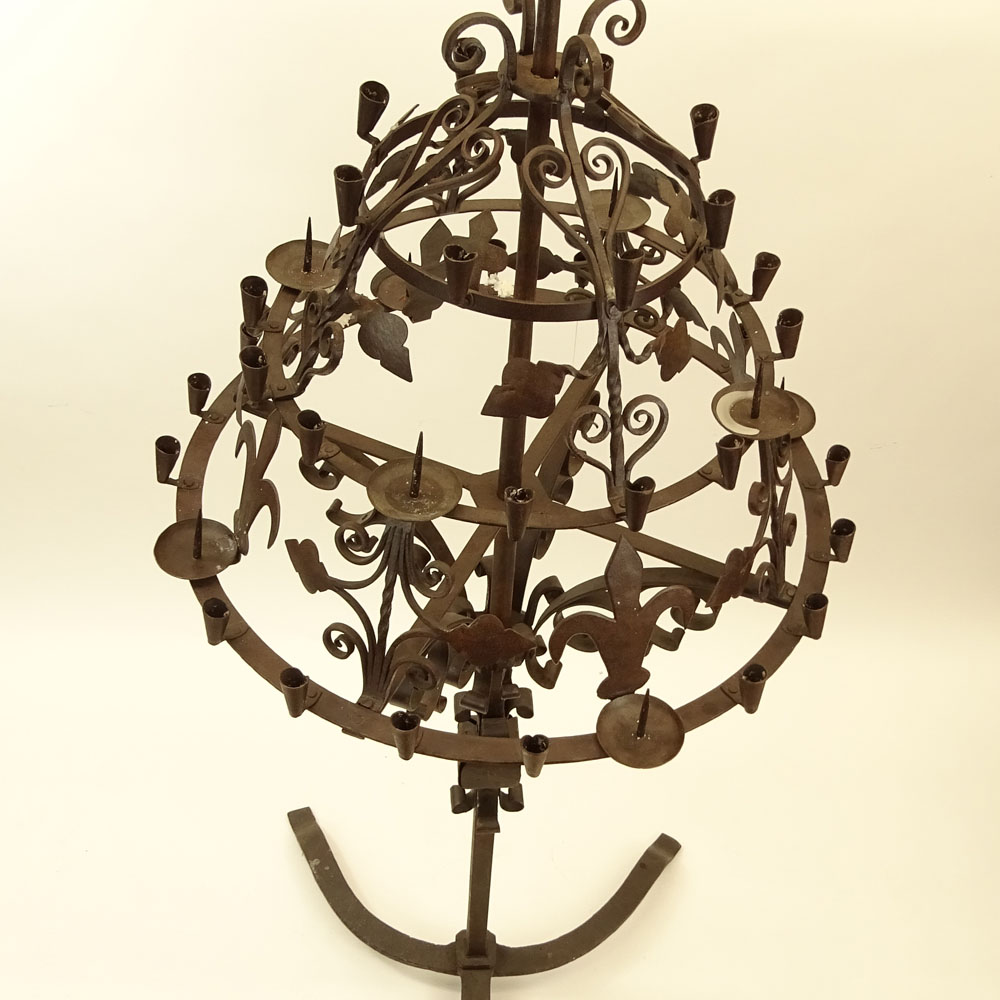 Pair of Large and Heavy 18th Century Wrought Iron Candelabra.