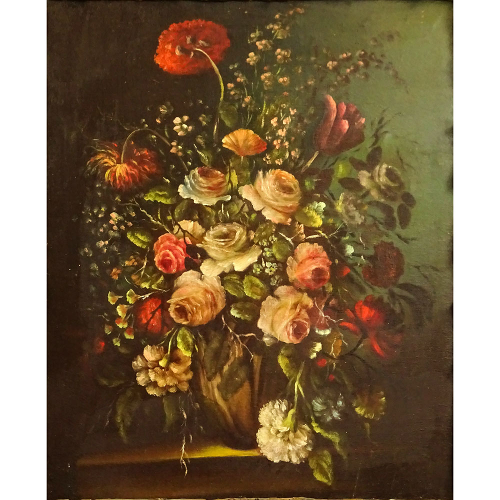 20th Century Oil on Canvas, Still Life with Flowers. 