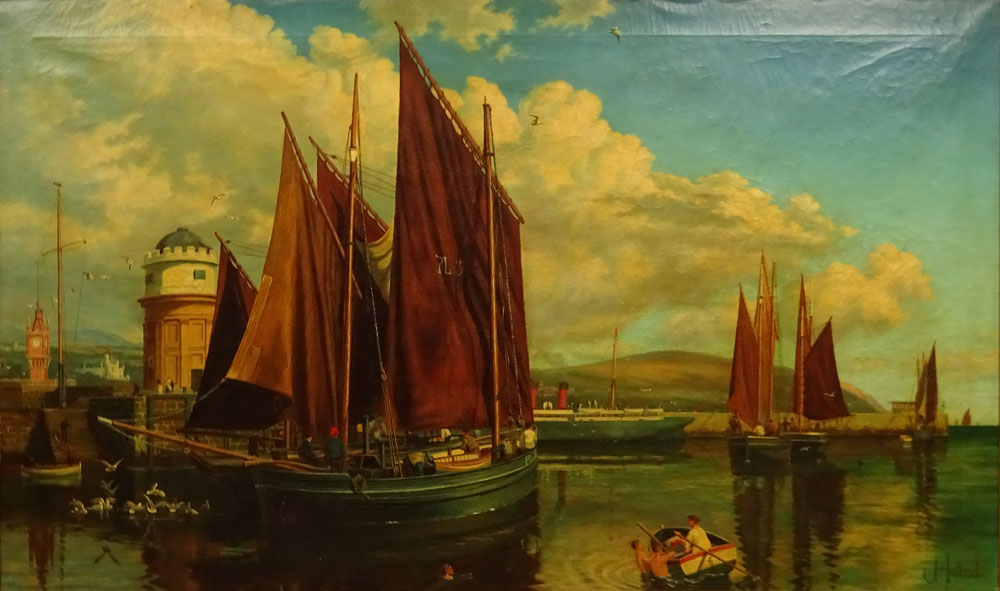 James Holland, British (1800-1870) Oil on canvas "European Port". 