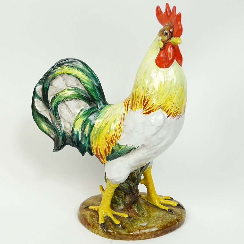 Italian Majolica Pottery Rooster Figurine.