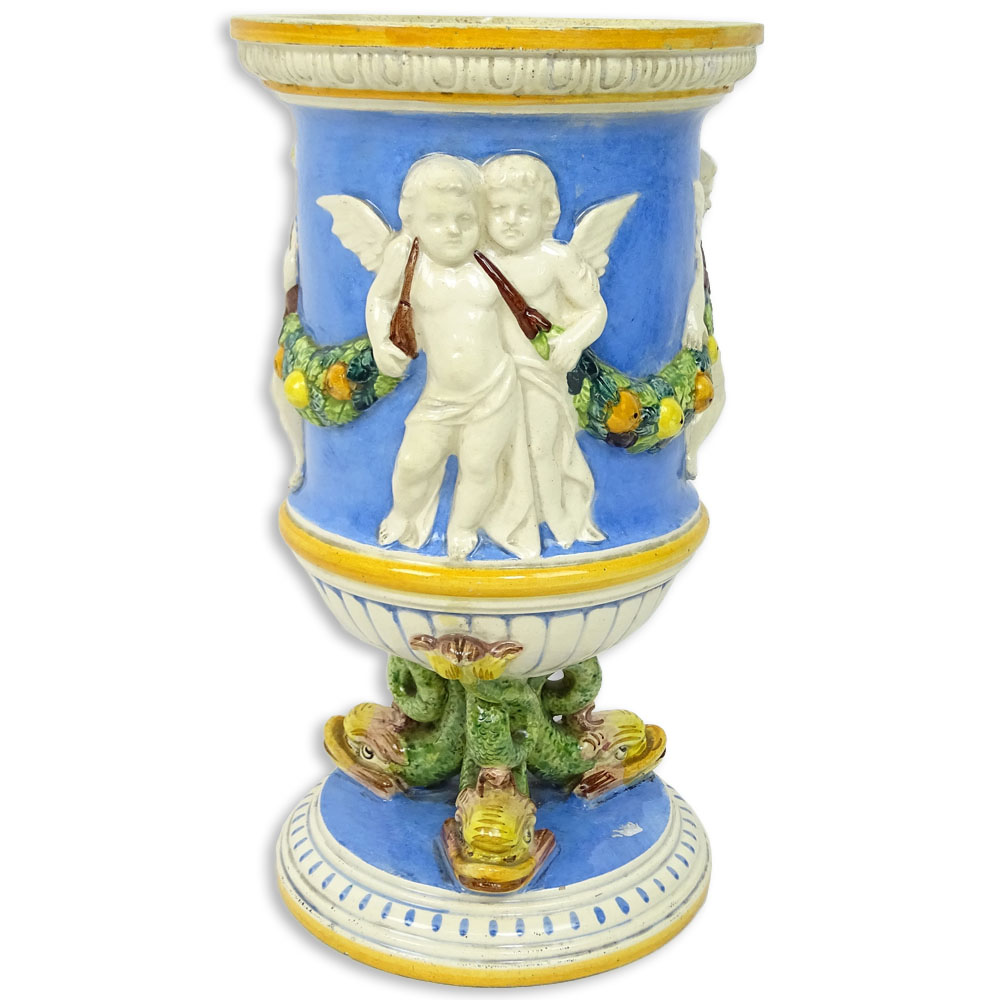 Vintage Italian Majolica Pottery Figural Urn.