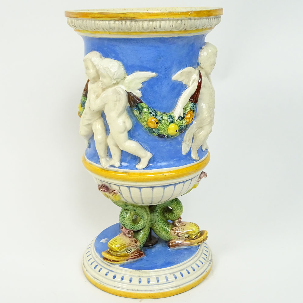 Vintage Italian Majolica Pottery Figural Urn.
