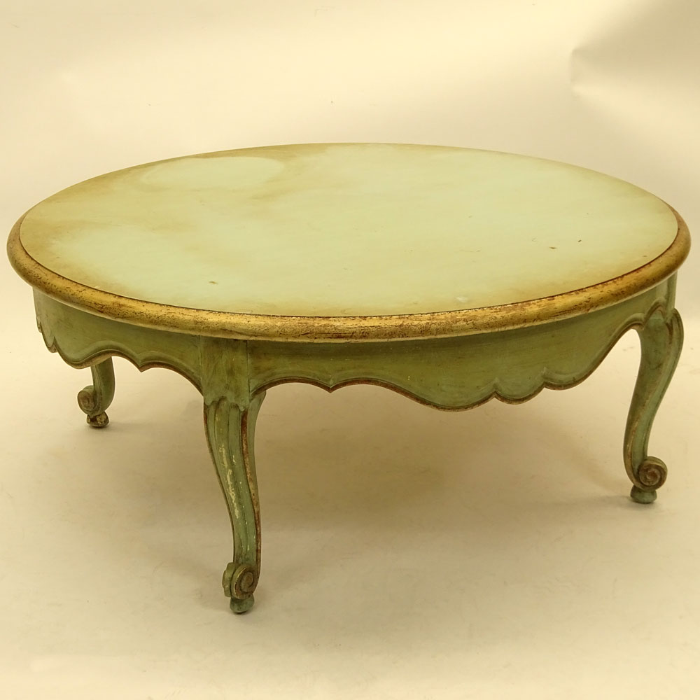 Mid 20th Century Italian Louis XV Style Painted Parcel Gilt Wood Cocktail Table.