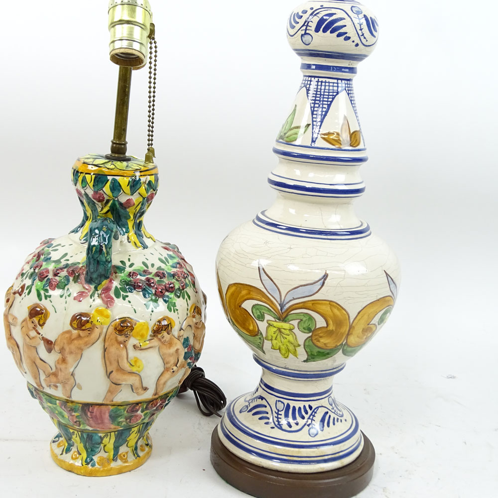 Two (2) Vintage Majolica Lamps.
