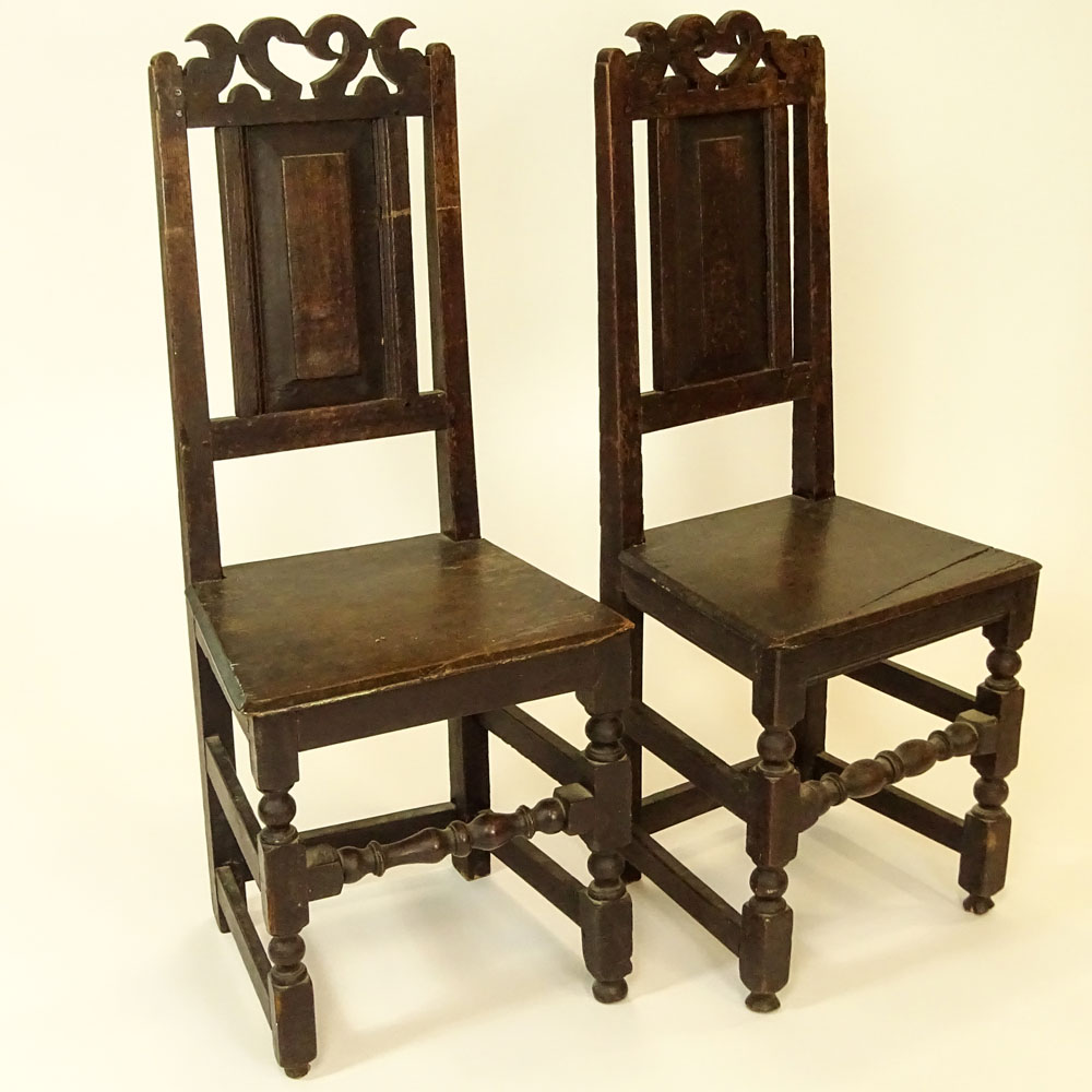 Pair 19th Century Italian Primitive Carved Side Chairs.