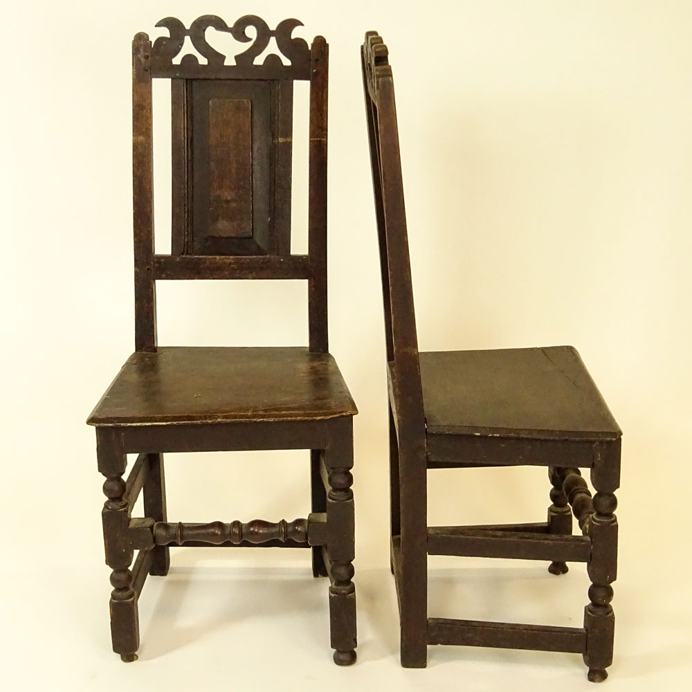 Pair 19th Century Italian Primitive Carved Side Chairs.