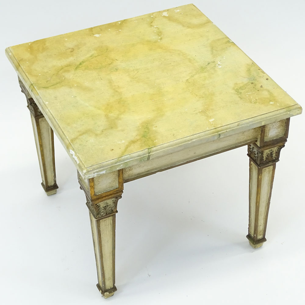 20th Century Italian Distressed painted and Faux Marble Occasional Table.