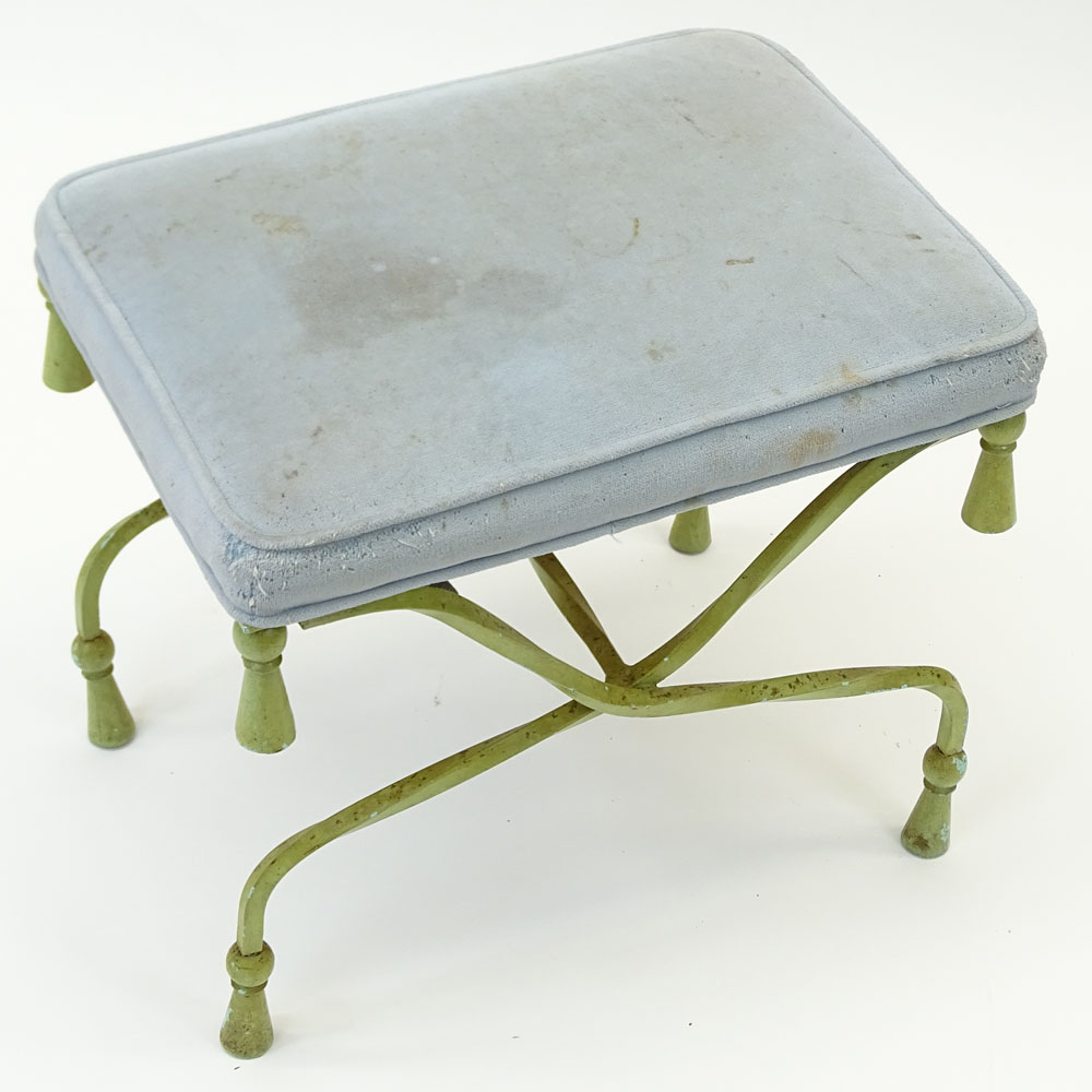 20th Century Painted Wrought Iron Vanity Bench with Upholstered Seat.