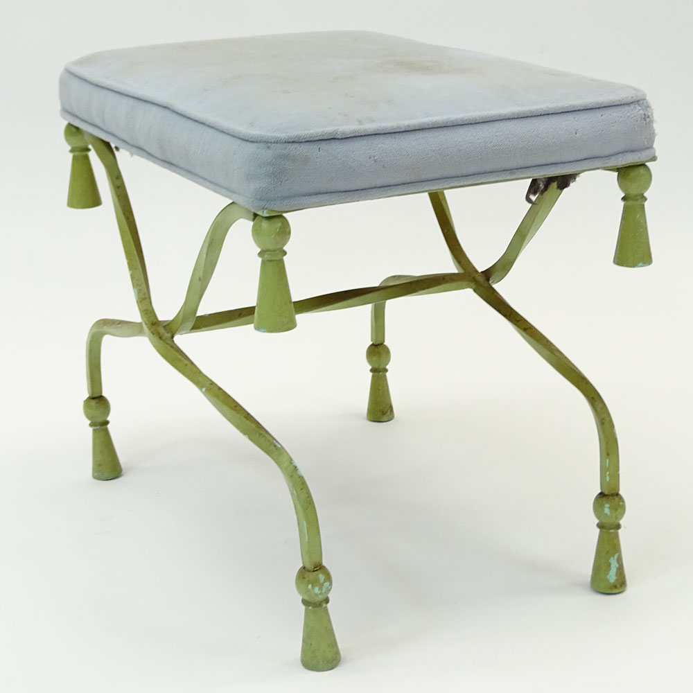 20th Century Painted Wrought Iron Vanity Bench with Upholstered Seat.