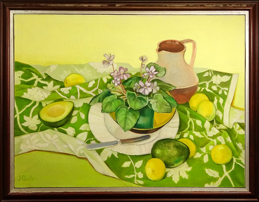 Contemporary Oil on Canvas "Still Life With Avocados and Flowers". 