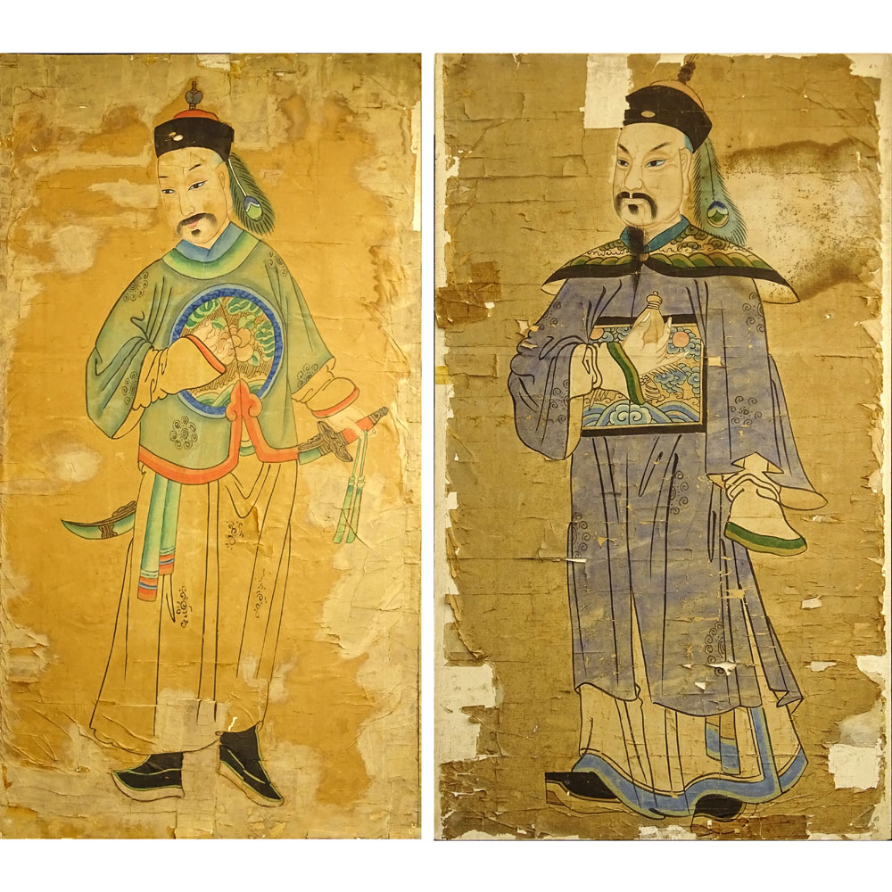 Two Vintage Chinese Watercolors on Rice Paper Laid Down On Boards.