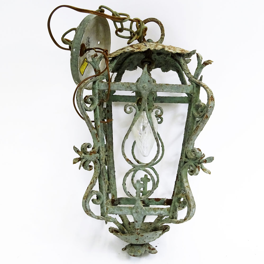 Early 20th Century Painted Wrought Iron Hanging Lantern.