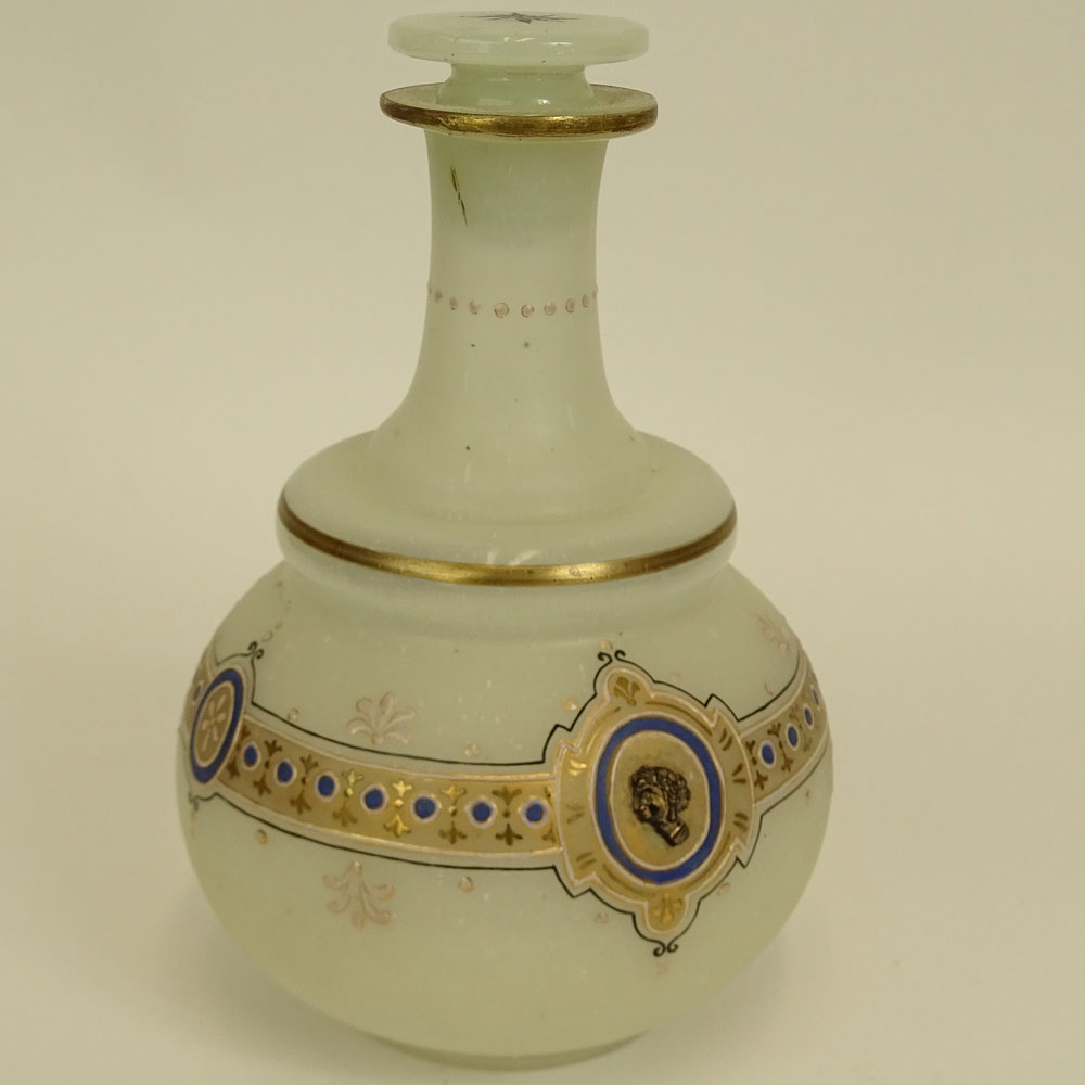 Antique Gilt and Enamel Decorated Opaline Glass Vanity Decanter.