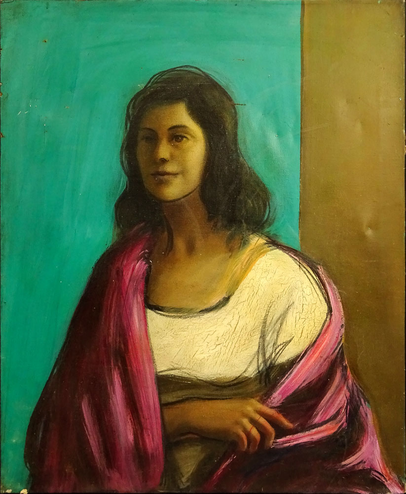 Mid Century Oil on Canvas "Portrait of a Girl"
