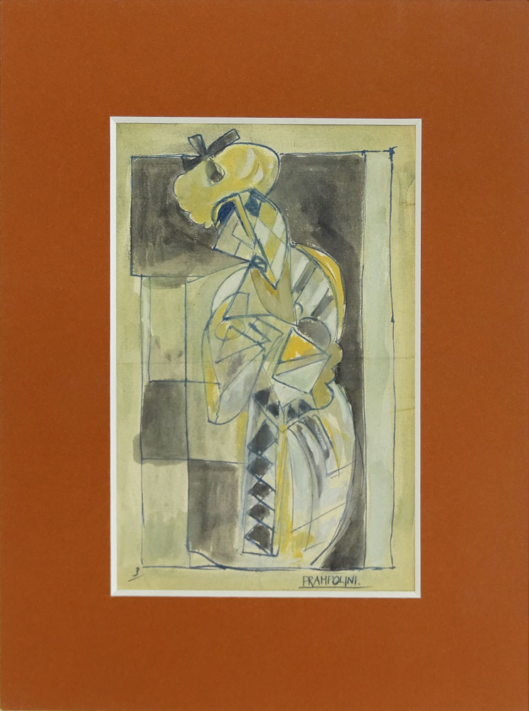 Enrico Prampolini, Italian (1894-1956) Ink and watercolor on paper "Abstract Figure" Signed, numbered 3/.