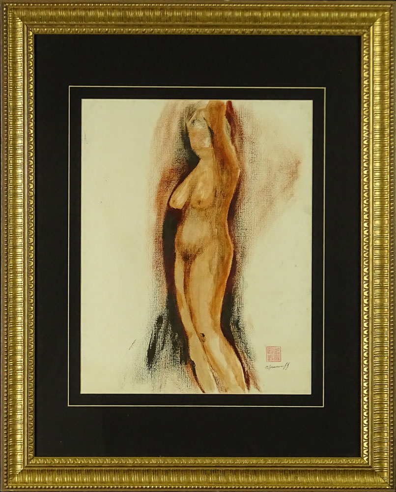 Alexander Evgenievich Yakovlev, Russian (1887-1938) Sanguine on paper, Standing Nude.