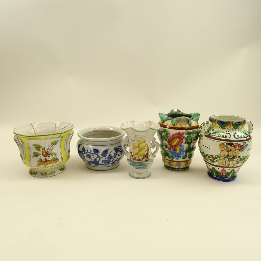 Lot of Five (5) Vintage Italian Majolica Urns and Vases.