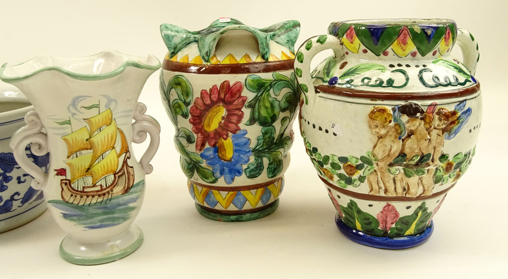 Lot of Five (5) Vintage Italian Majolica Urns and Vases.
