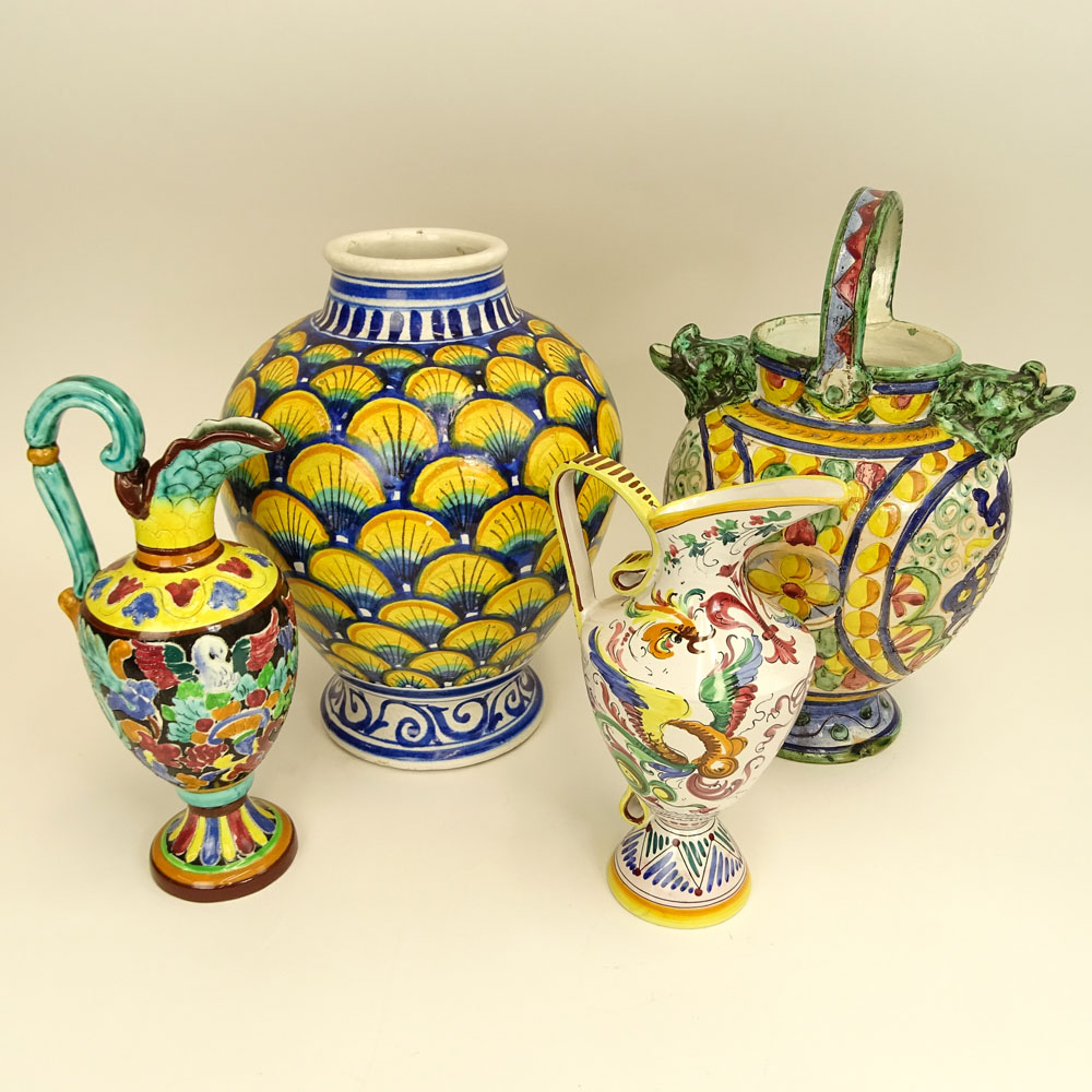 Nice Collection of Four (4) Majolica Urns and Pitchers. Various designs.