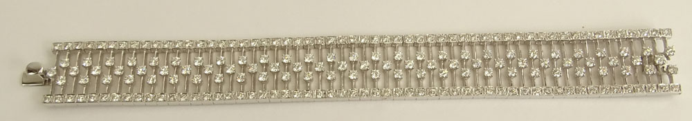 Fine Quality Italian Art Deco style Approx. 10.50 Carat Round Cut Diamond and 18 Karat White Gold Bracelet.
