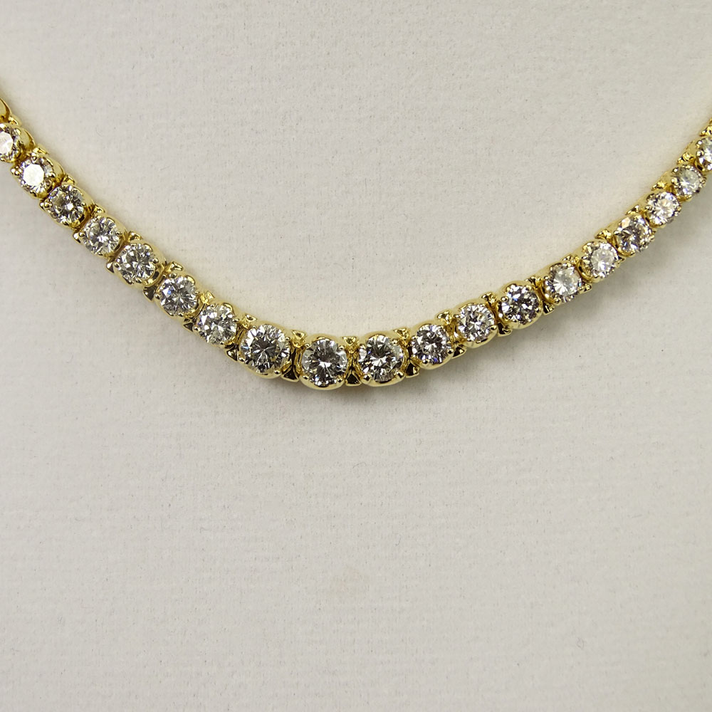 Lady's Approx. 10.27 Carat Round Brilliant Cut Diamond and 14 Karat Yellow Gold Necklace.