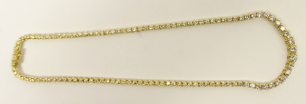 Lady's Approx. 10.27 Carat Round Brilliant Cut Diamond and 14 Karat Yellow Gold Necklace.