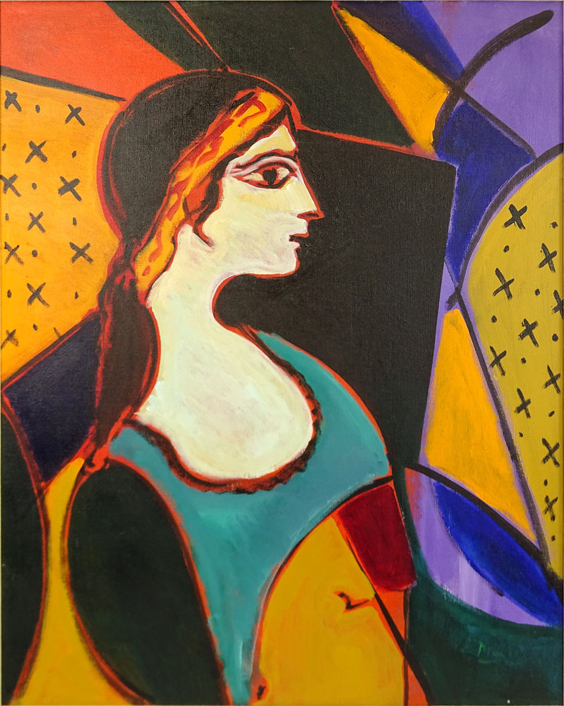 David Stein, American (20th C) Acrylic on canvas "Cubist Woman".