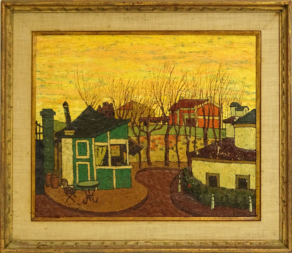 Juan Guillermo Rodriguez Baez, Spanish (1916-1968) Oil on Canvas, Village Landscape. 