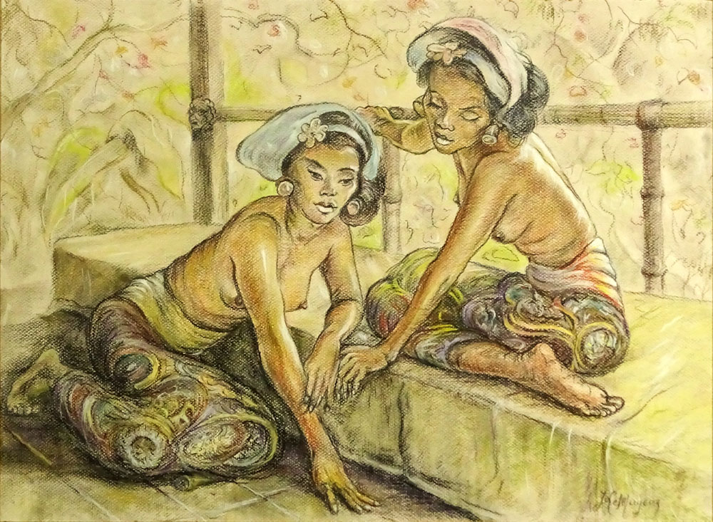 Adrian Jean Lemayeir Demerpres, Belgian (1880-1958) Pastel on Paper, Balinese Girls. 