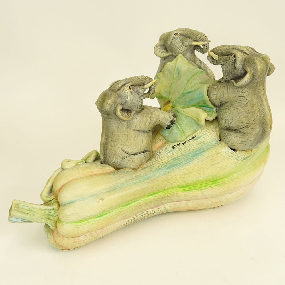Sergio Bustamante, Mexican (1942) Ceramic Sculpture "Elephants and Eggplant" 
