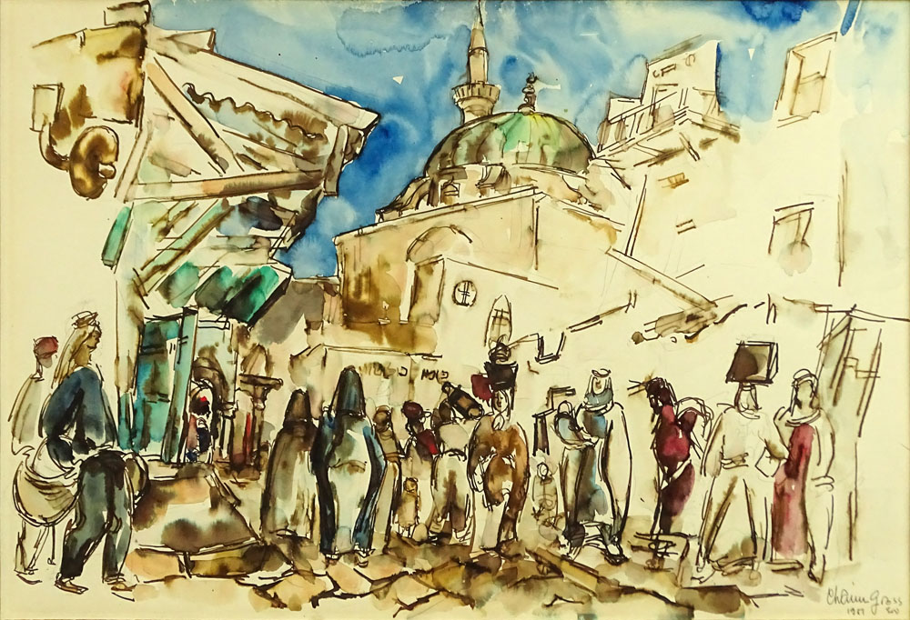 Chaim Gross, American (1904-1991) 1957 Watercolor, Jerusalem. 