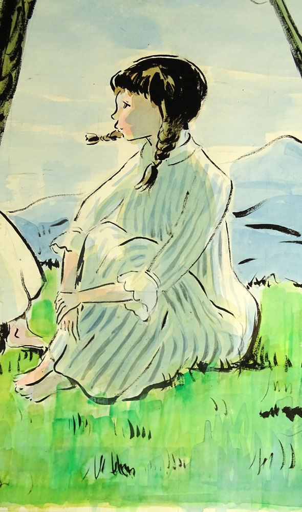 Andre Chochon, French  (1910-2005) Watercolor on Paper, Girls Seated on the Grass. 