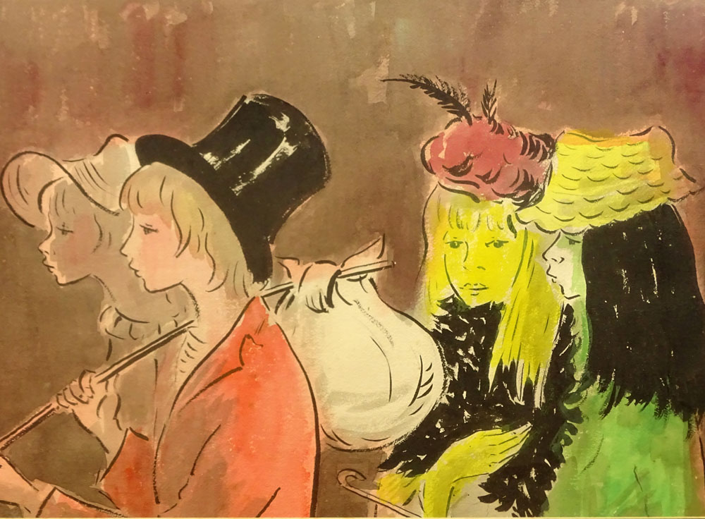 Andre Chochon, French  (1910-2005) Watercolor on Paper, Hats. 