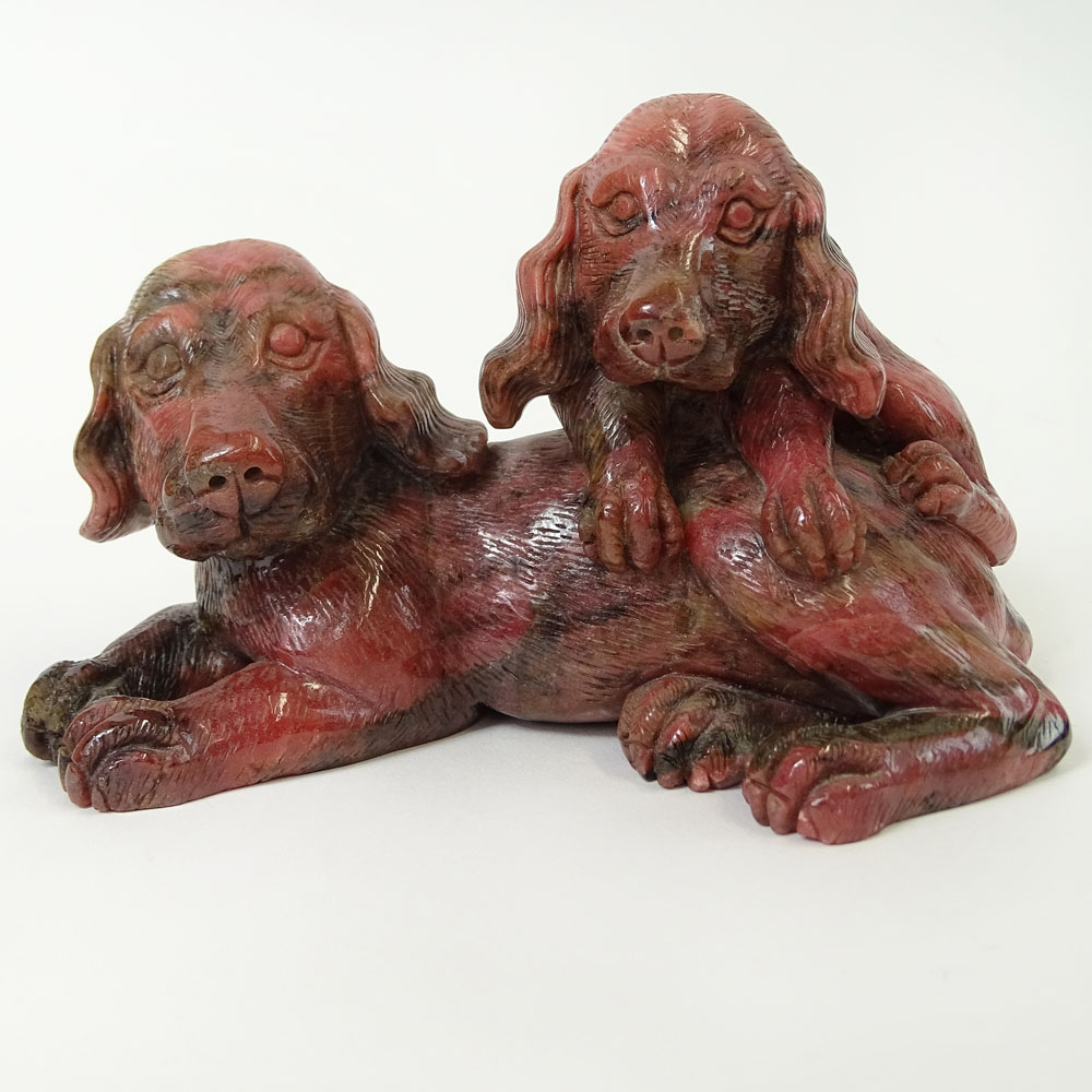 Vintage Hand Carved Rhodonite Dog Group.