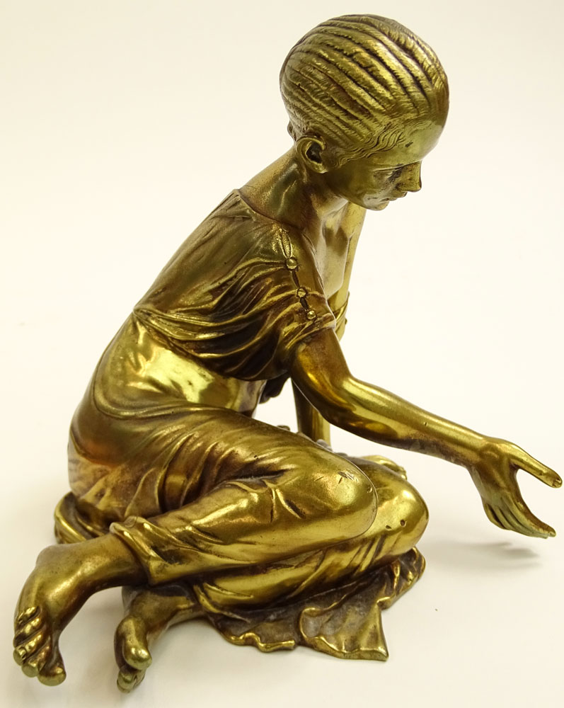 Vintage Gold Patinated Bronze Figure of a Seated Child.
