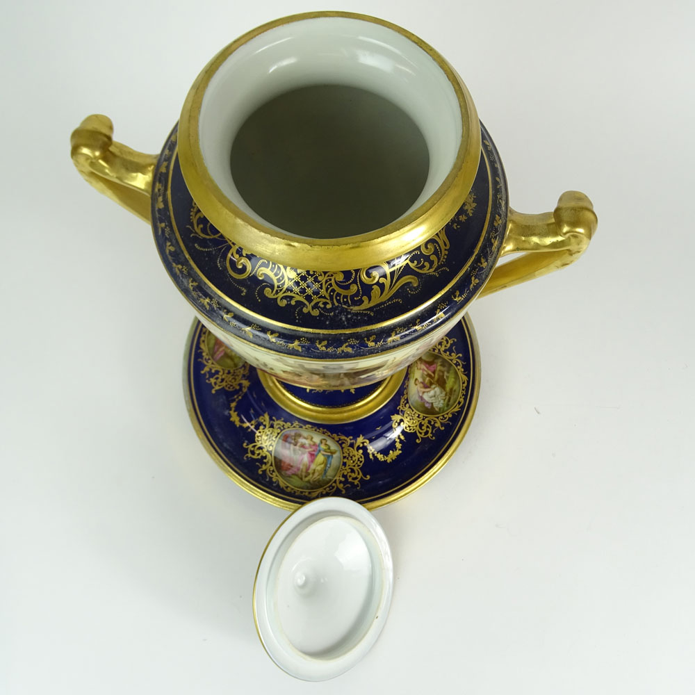 Large Antique Royal Vienna Porcelain Urn. Hand painted Egyptian motif.