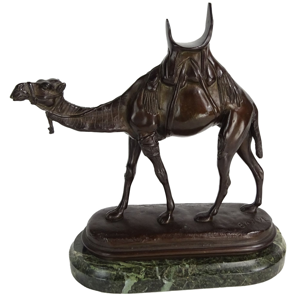 after: Antoine-Louis Barye, French (1796-1875) Bronze Sculpture on Marble Base, Desert Camel. 