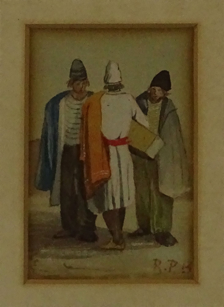Attributed to: Richard Parkes Bonington, British (1801-1828) Watercolor on paper "Peasants" 