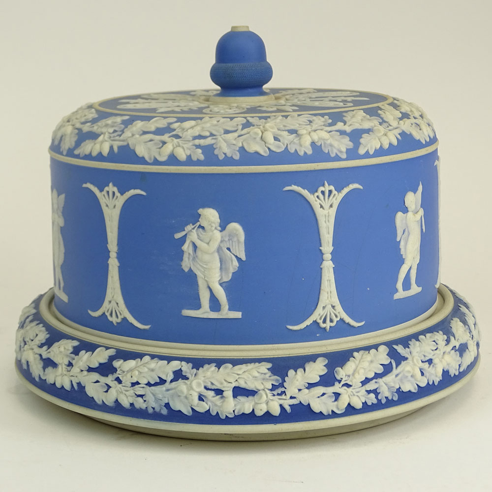 Large Antique Wedgwood Jasperware Stilton Cheese Dome and Stand.