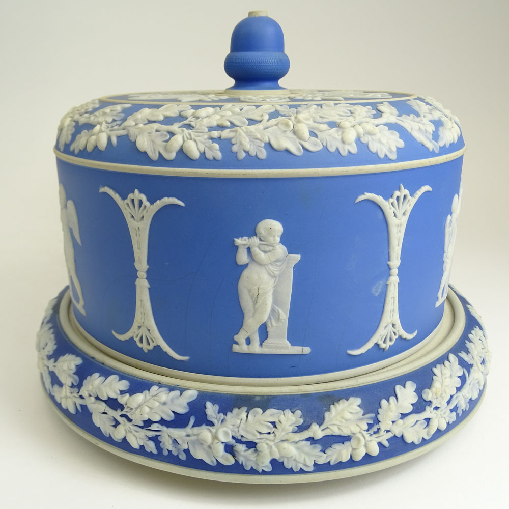 Large Antique Wedgwood Jasperware Stilton Cheese Dome and Stand.