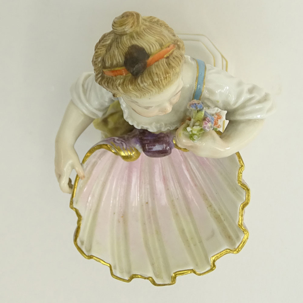 19/20th Century Meissen Porcelain Miniature Figurine "Girl with Shell and Flowers". 