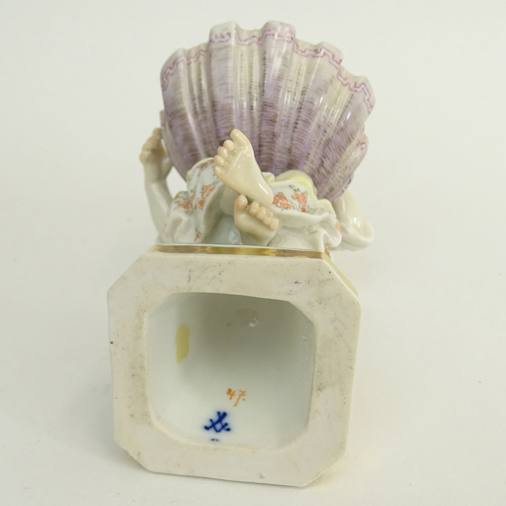 19/20th Century Meissen Porcelain Miniature Figurine "Girl with Shell and Flowers". 