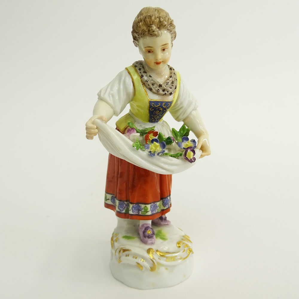19/20th Century Meissen Porcelain Miniature Figurine "Girl with Flowers". 