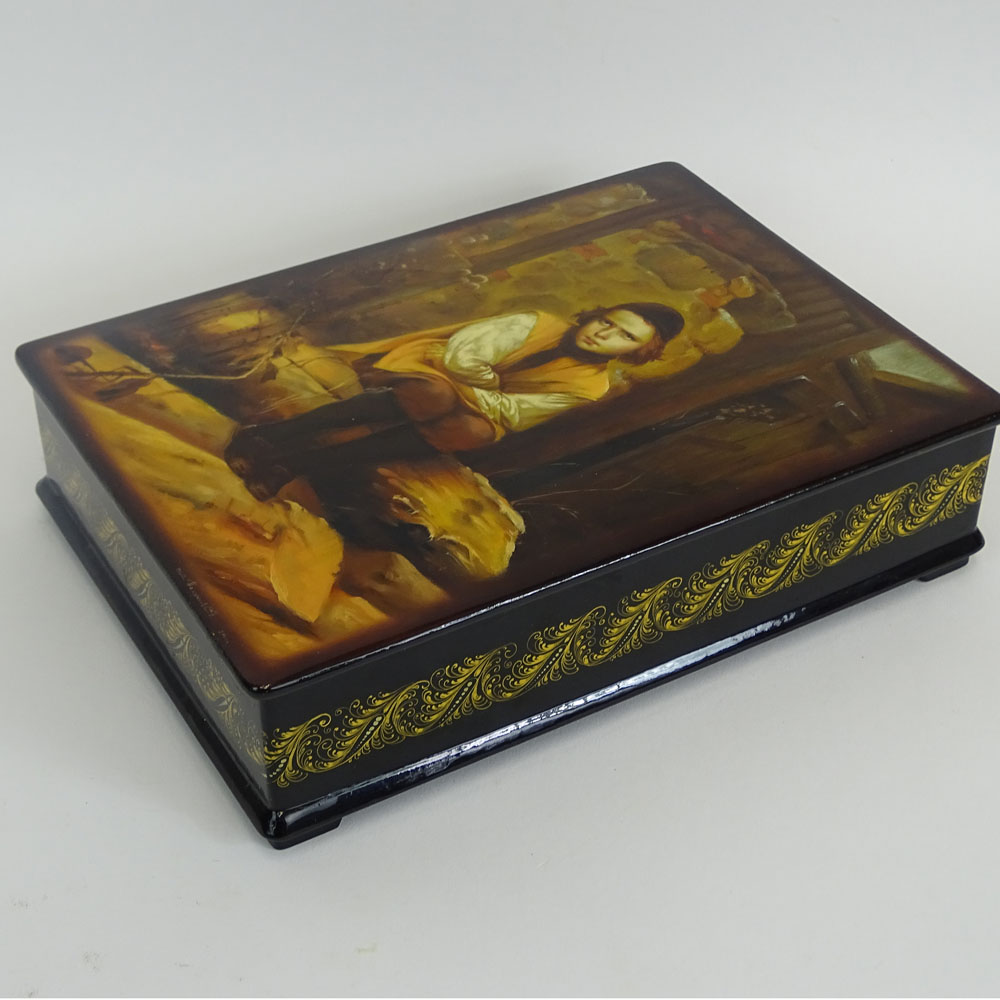 Finely Done Hand Painted Russian Lacquer Box. Artist signed.