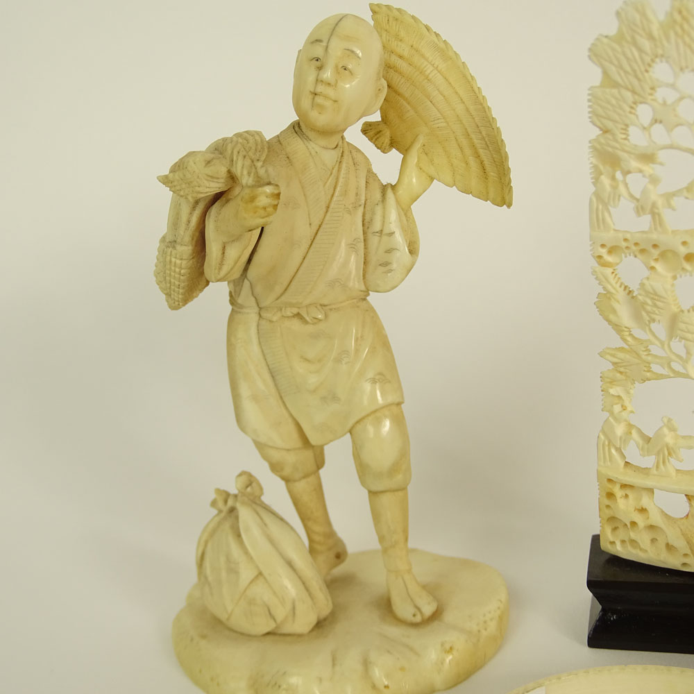 Miscellaneous Lot of Carved Ivory Including: a Japanese Peasant Figure
