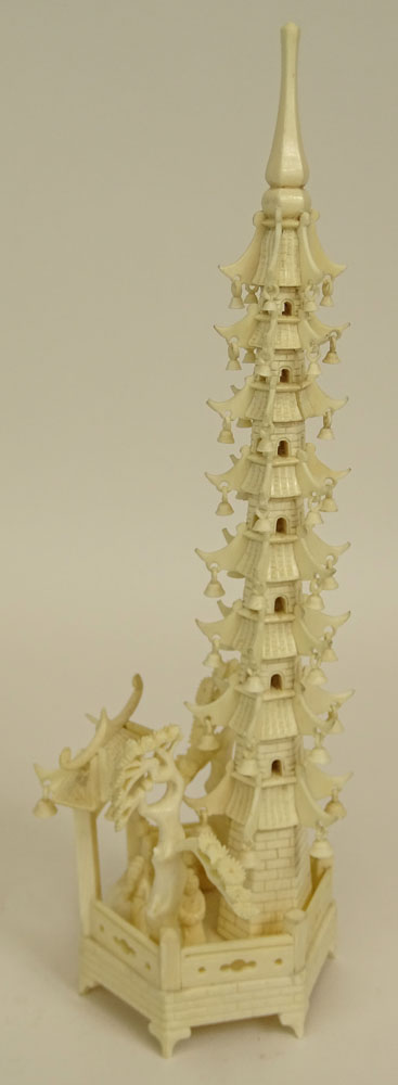 Chinese Carved Ivory Pagoda Tower.