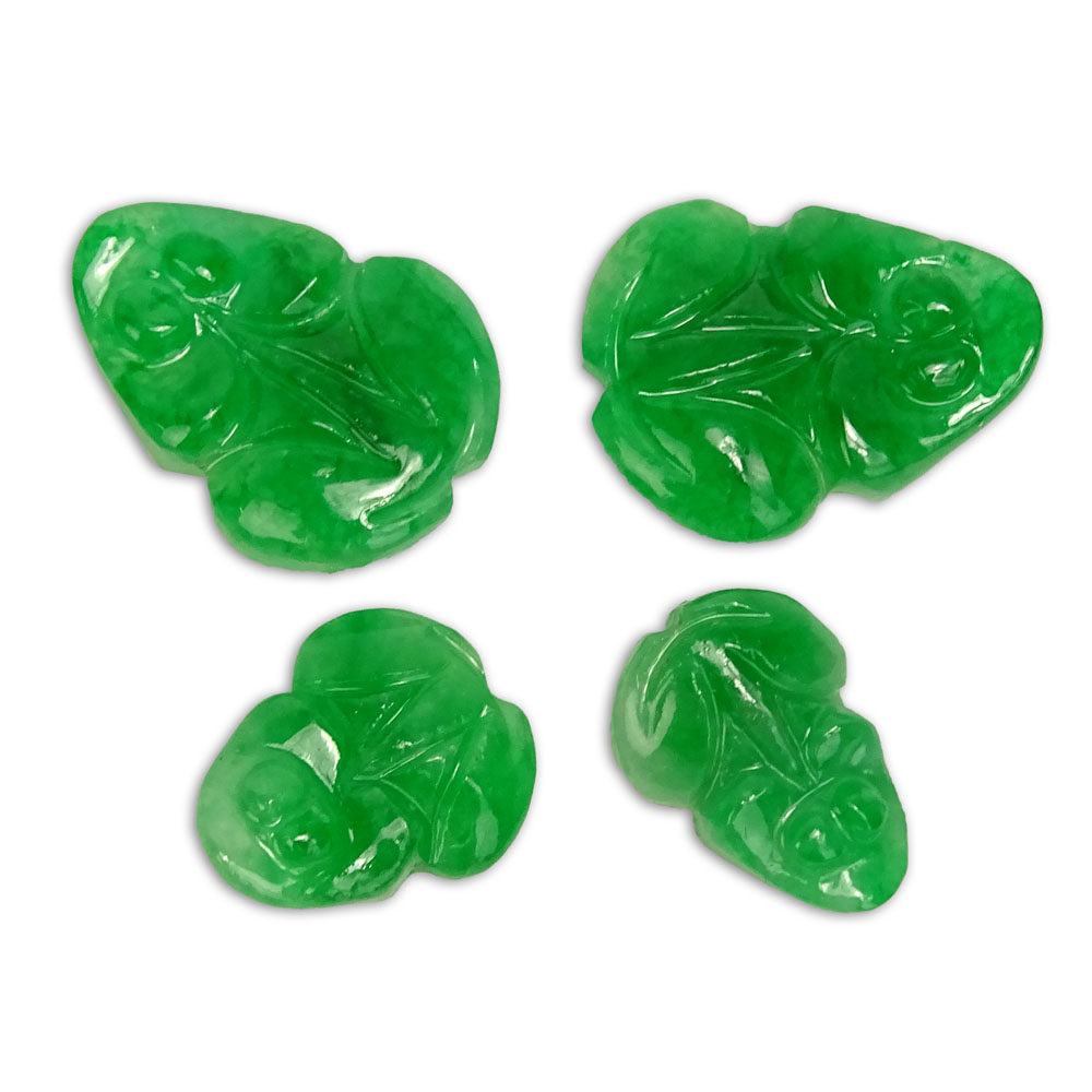Four (4) Chinese Carved Green Jadeite Miniature Jadeite Frog Figures.