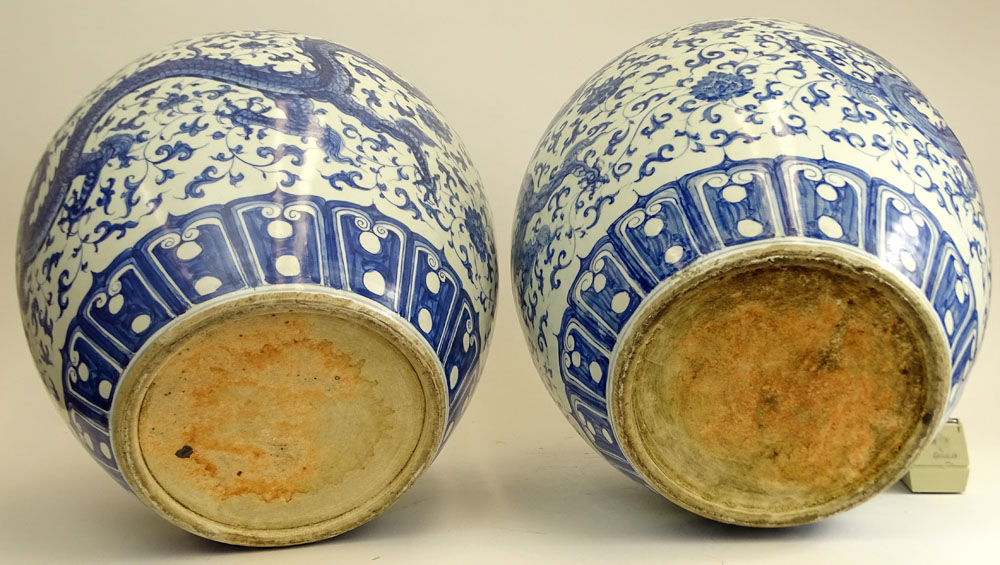 Pair of 20th Century Chinese Ming style Blue and White Porcelain Jardini